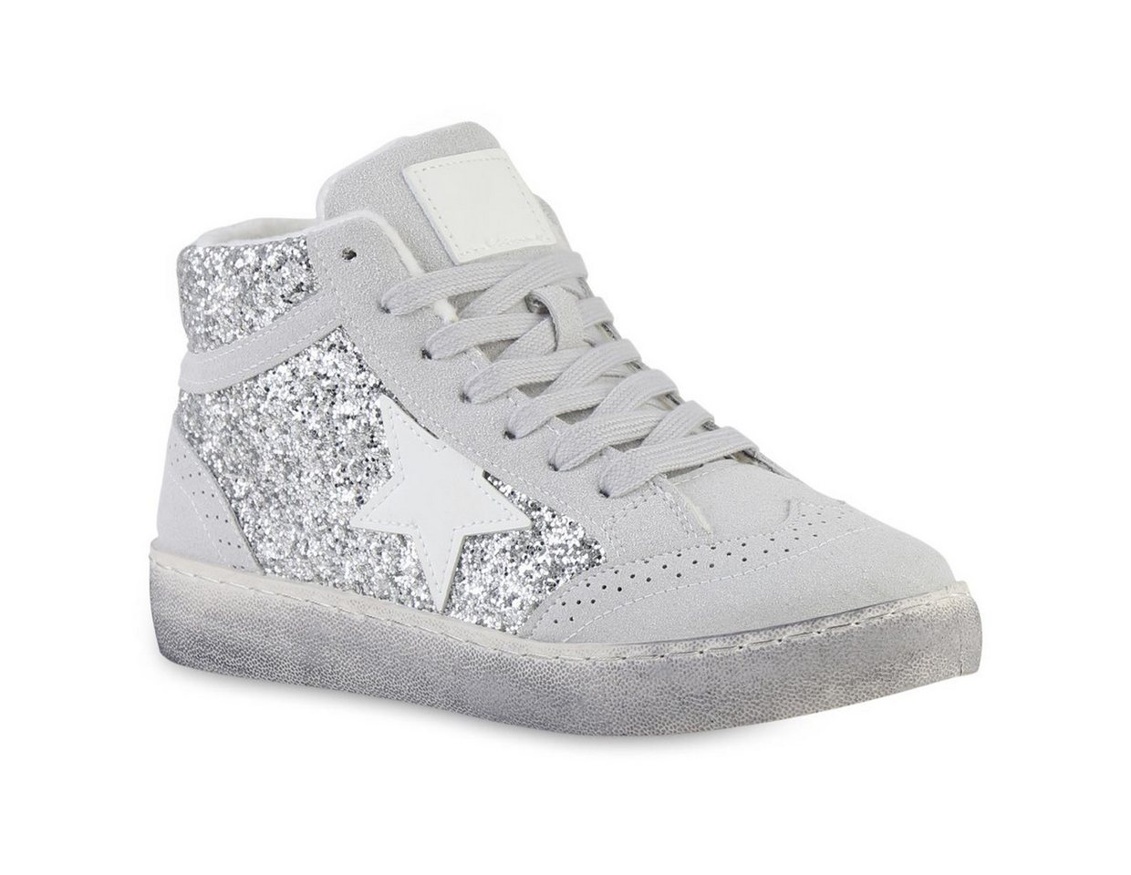 VAN HILL 841577 Sneaker Damen Sneaker High Schnürer Glitzer Freizeit Schnür- von VAN HILL