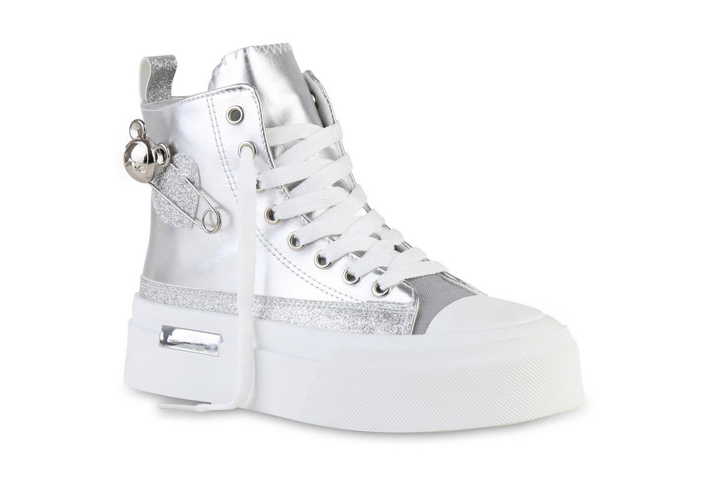 VAN HILL 841578 Sneaker Damen Sneaker High Schnürer Glitzer Keilabsatz Freizeit von VAN HILL