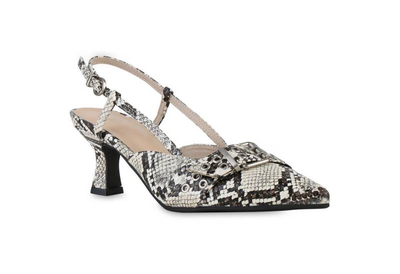 VAN HILL 841584 Slingpumps Damen Slingpumps Pumps Spitz Stiletto Schnallen Leder-Optik von VAN HILL