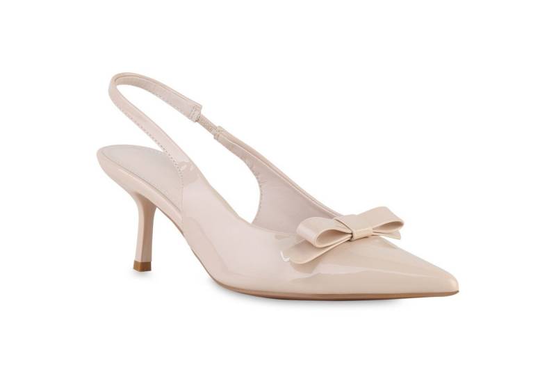 VAN HILL 841587 Slingpumps Damen Slingpumps Pumps Spitze Stiletto Lack Schleifen von VAN HILL