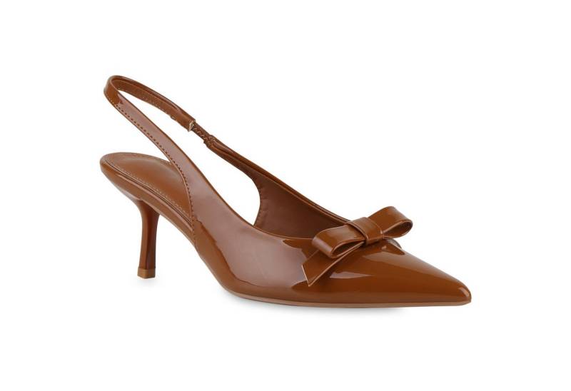 VAN HILL 841587 Slingpumps Damen Slingpumps Pumps Spitze Stiletto Lack Schleifen von VAN HILL