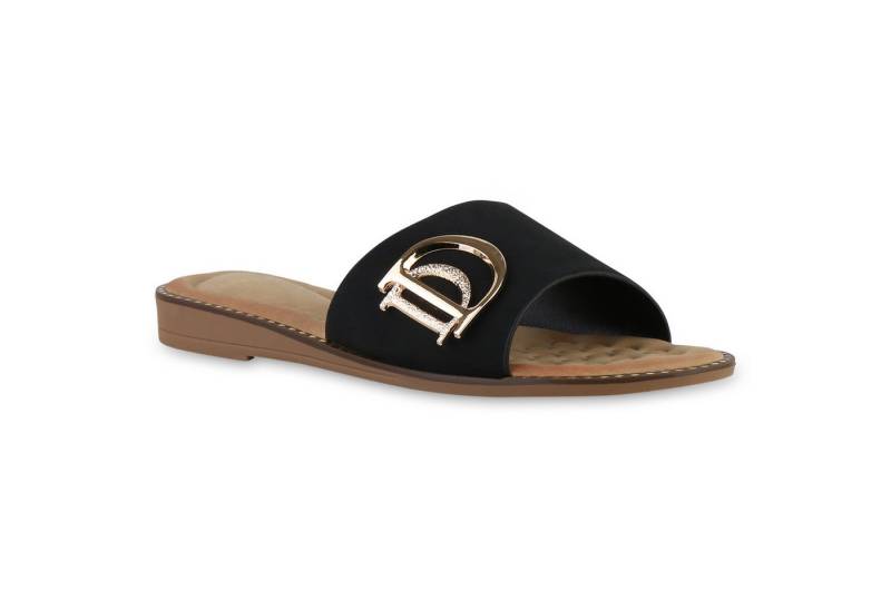 VAN HILL 841592 Pantolette Damen Pantoletten Sandalen Nieten Leder-Optik Freizeit von VAN HILL