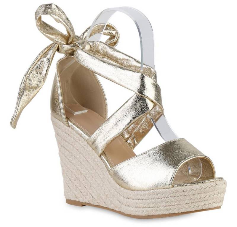 VAN HILL 841604 Keilsandalette Damen Keilsandaletten Sandaletten Bast Plateau Vorne von VAN HILL