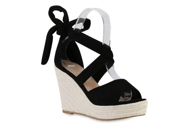 VAN HILL 841604 Keilsandalette Damen Keilsandaletten Sandaletten Bast Plateau Vorne von VAN HILL