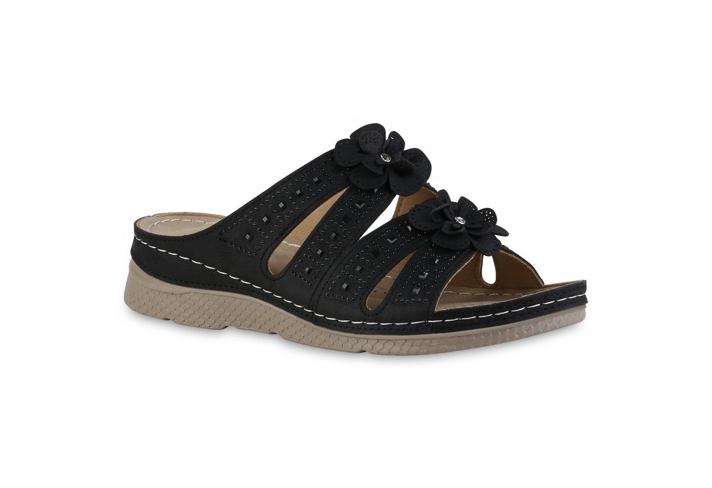 VAN HILL 841606 Sandale Damen Komfort Sandalen Bequeme Blumen Strass Cut-Outs von VAN HILL