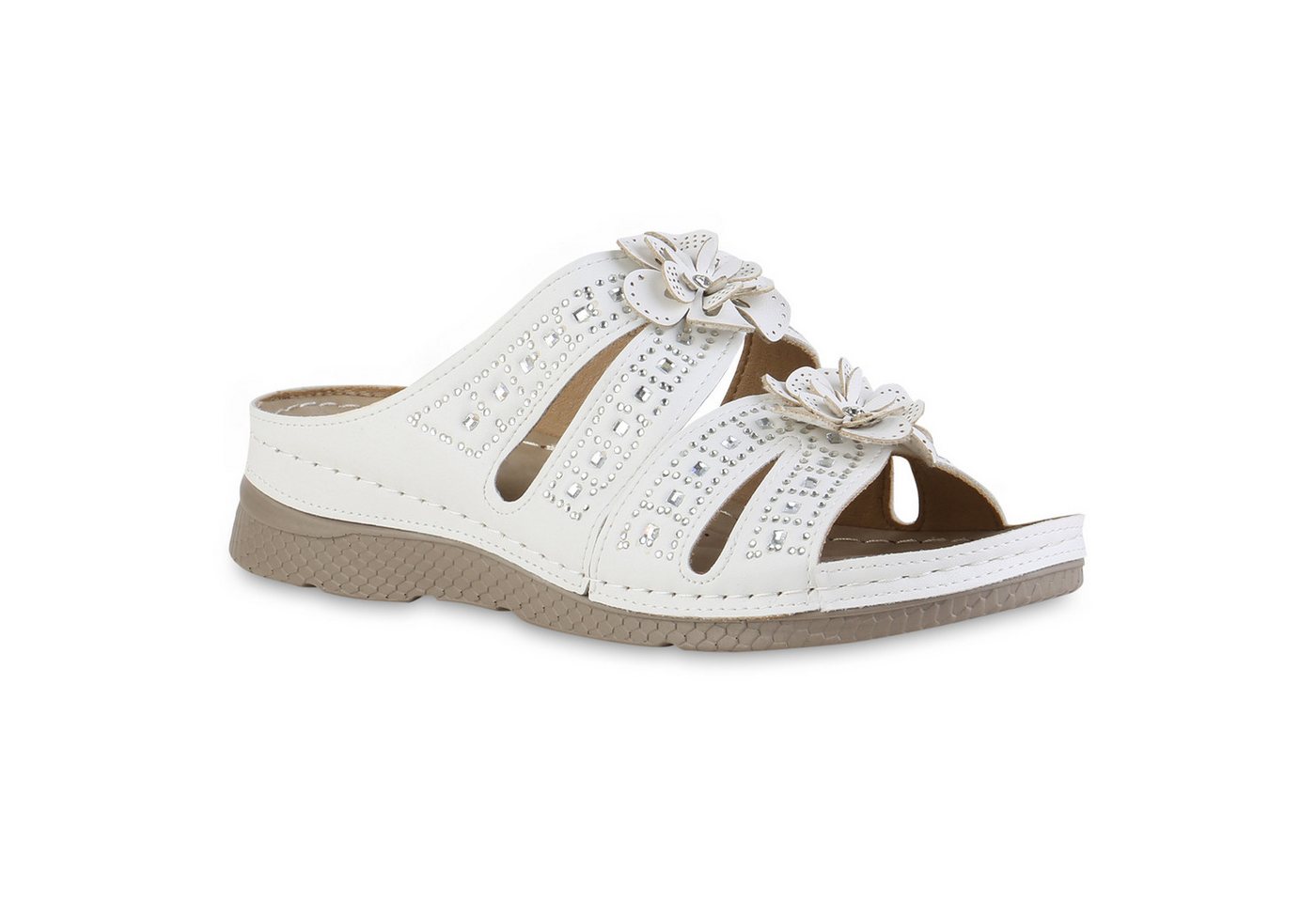 VAN HILL 841606 Sandale Damen Komfort Sandalen Bequeme Blumen Strass Cut-Outs von VAN HILL