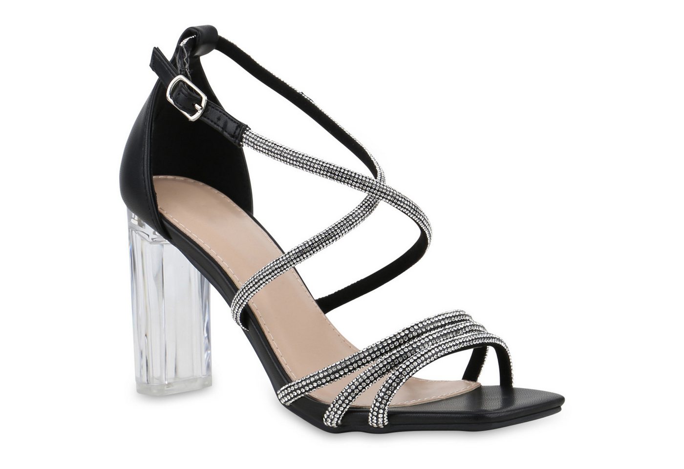 VAN HILL 841609 Riemchensandalette Damen Riemchensandaletten Sandaletten Elegante Strass Party von VAN HILL