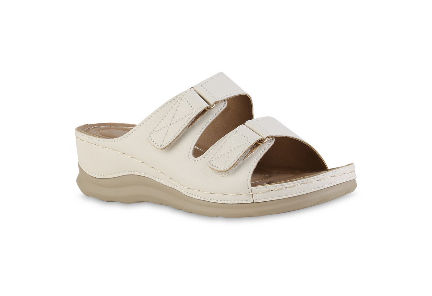 VAN HILL 841615 Sandale Damen Komfort Sandalen Bequeme Keilabsatz Basic Leder-Optik von VAN HILL