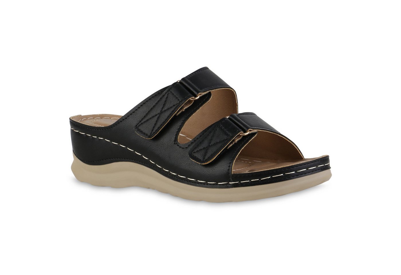 VAN HILL 841615 Sandale Damen Komfort Sandalen Bequeme Keilabsatz Basic Leder-Optik von VAN HILL