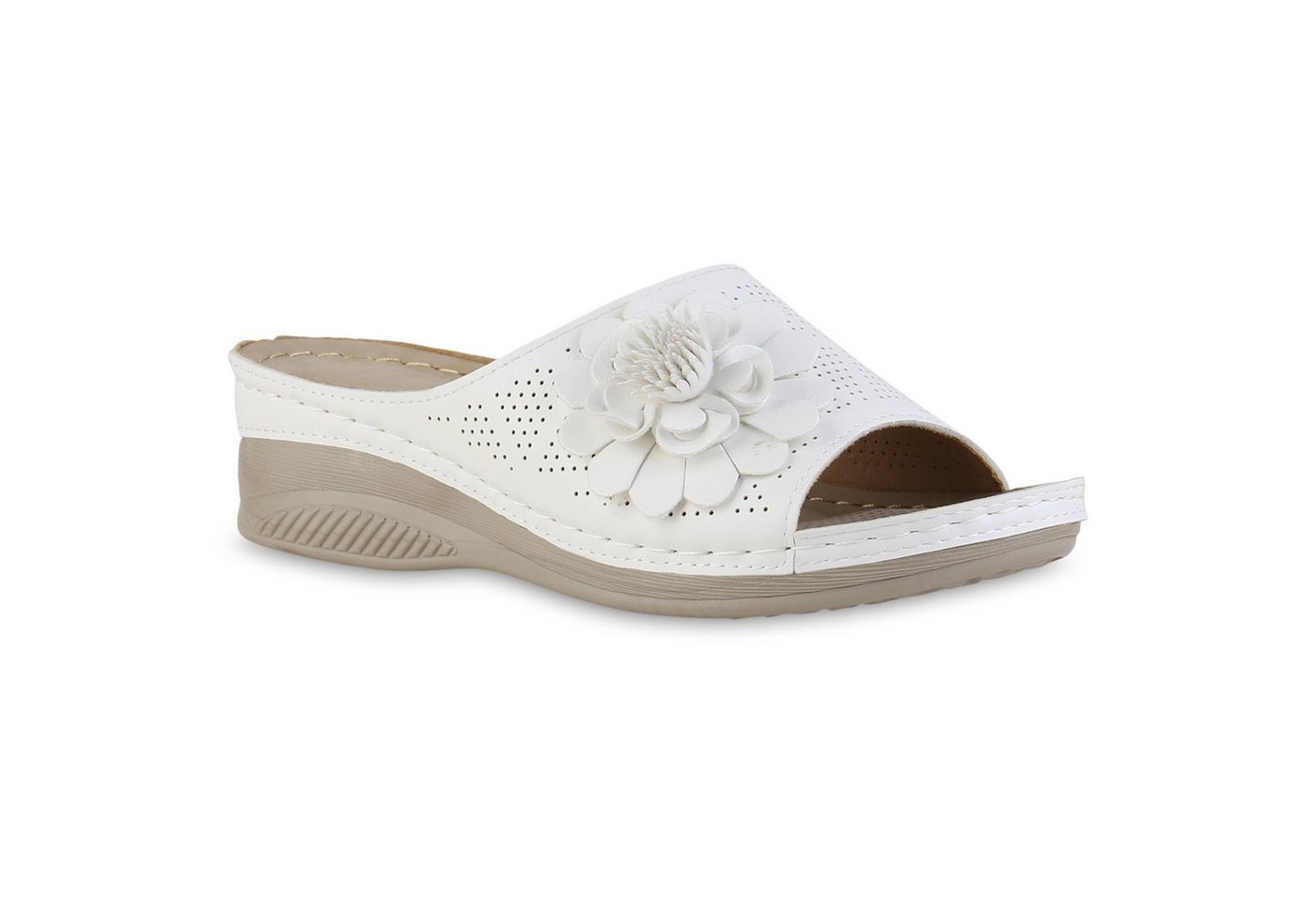 VAN HILL 841617 Sandalette Damen Pantoletten Sandaletten Bequem Blumen Cut-Out Komfort von VAN HILL
