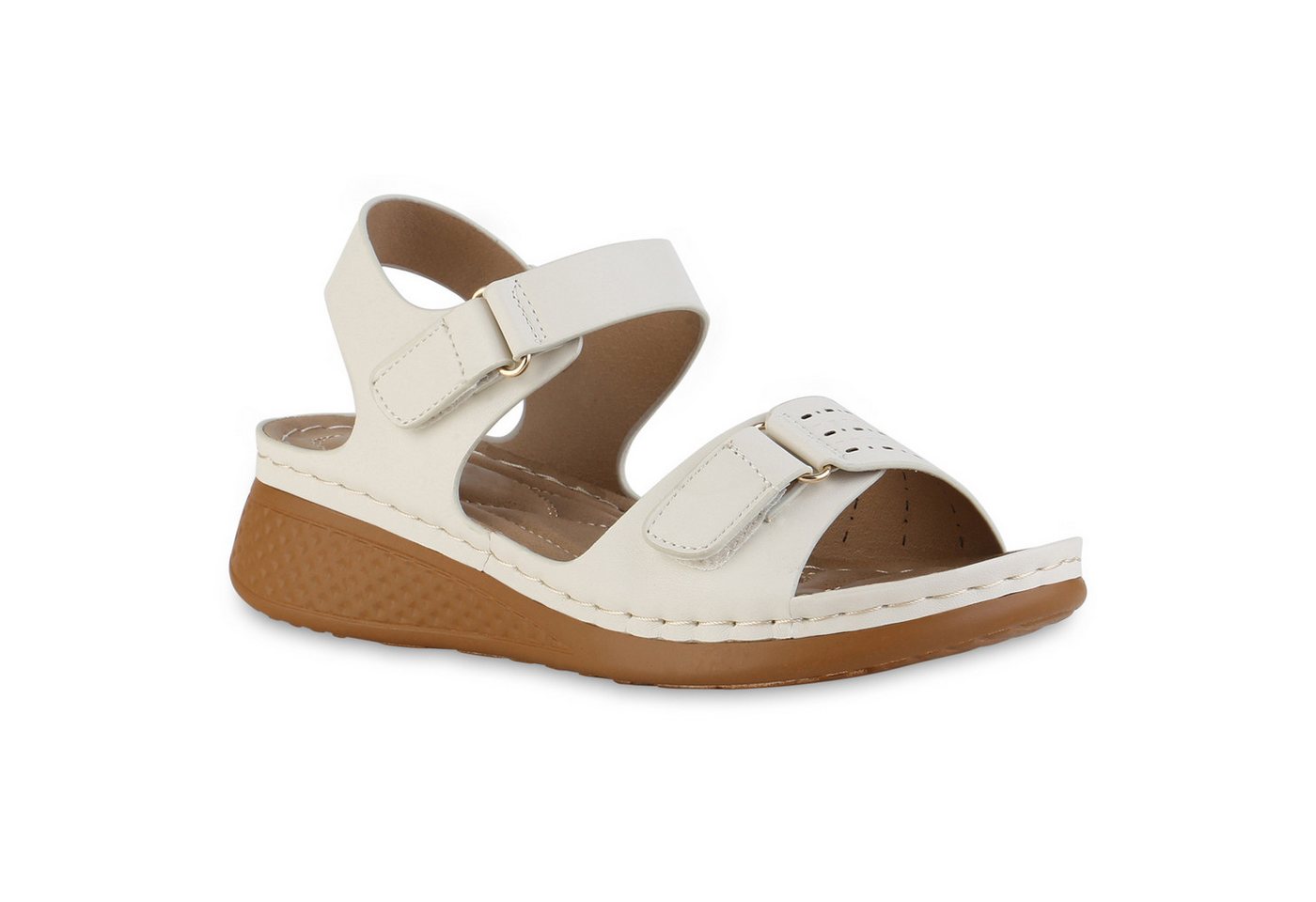 VAN HILL 841627 Sandale Damen Komfort Sandalen Bequem Cut-outs Freizeit Leder-Optik von VAN HILL