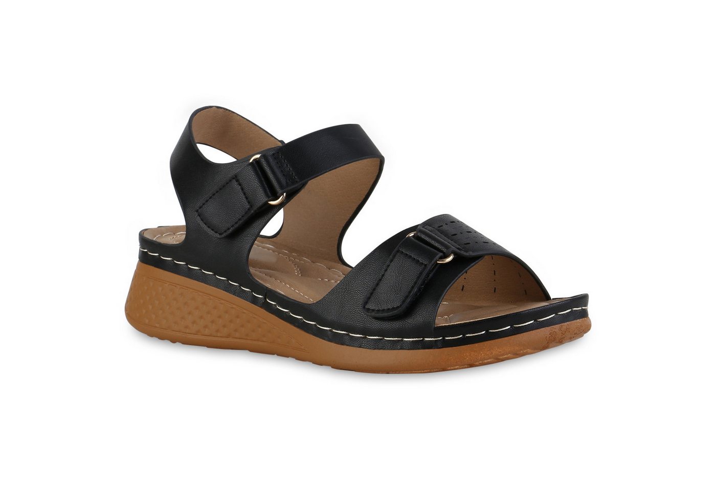 VAN HILL 841627 Sandale Damen Komfort Sandalen Bequem Cut-outs Freizeit Leder-Optik von VAN HILL