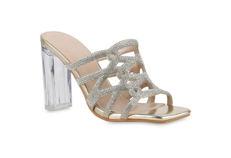 VAN HILL 841642 Sandalette Damen Pantoletten Sandaletten Strass Party Cut-Outs von VAN HILL