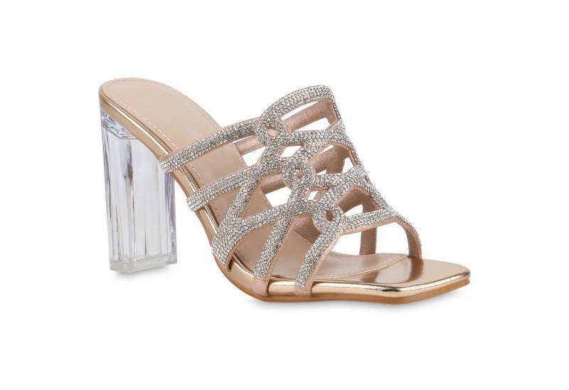 VAN HILL 841642 Sandalette Damen Pantoletten Sandaletten Strass Party Cut-Outs von VAN HILL