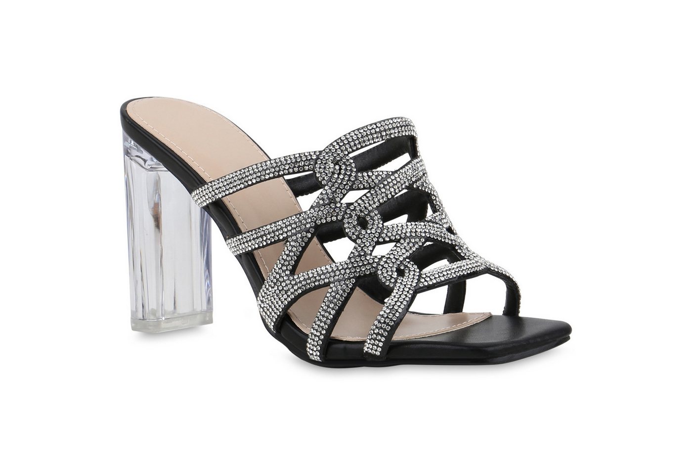 VAN HILL 841642 Sandalette Damen Pantoletten Sandaletten Strass Party Cut-Outs von VAN HILL