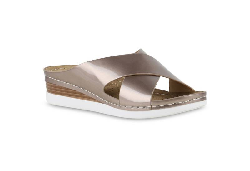 VAN HILL 841646 Sandalette Damen Pantoletten Sandaletten Bequeme Lack Holzoptikabsatz von VAN HILL