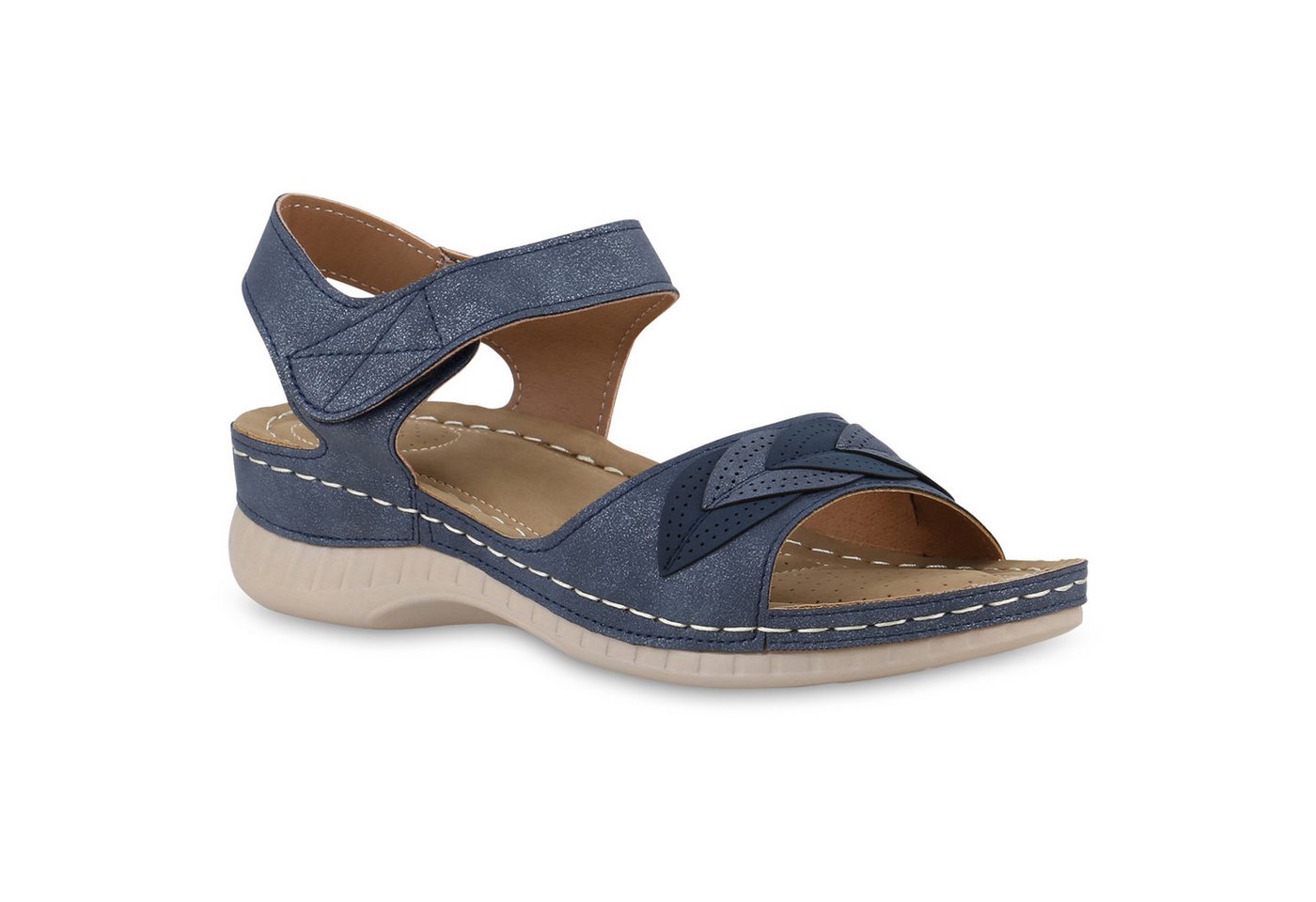 VAN HILL 841647 Sandale Damen Komfort Sandalen Bequeme Keilabsatz Basic Leder-Optik von VAN HILL
