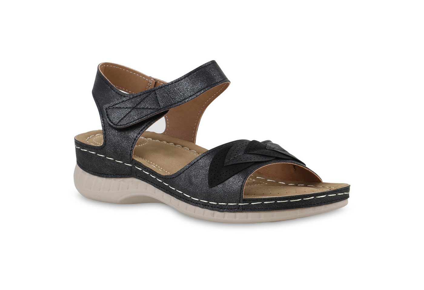 VAN HILL 841647 Sandale Damen Komfort Sandalen Bequeme Keilabsatz Basic Leder-Optik von VAN HILL