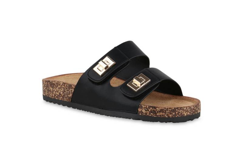 VAN HILL 841655 Pantolette Damen Pantoletten Sandalen Bequeme Korkoptik Profil-Sohle von VAN HILL