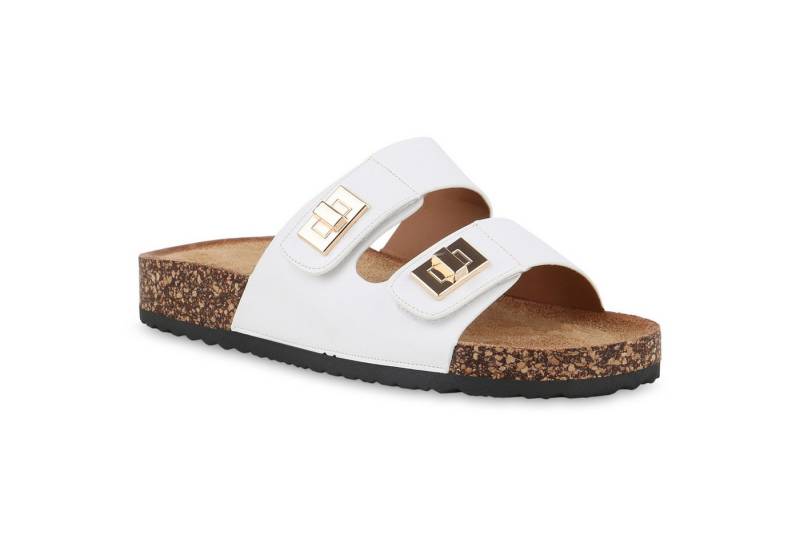 VAN HILL 841655 Pantolette Damen Pantoletten Sandalen Bequeme Korkoptik Profil-Sohle von VAN HILL