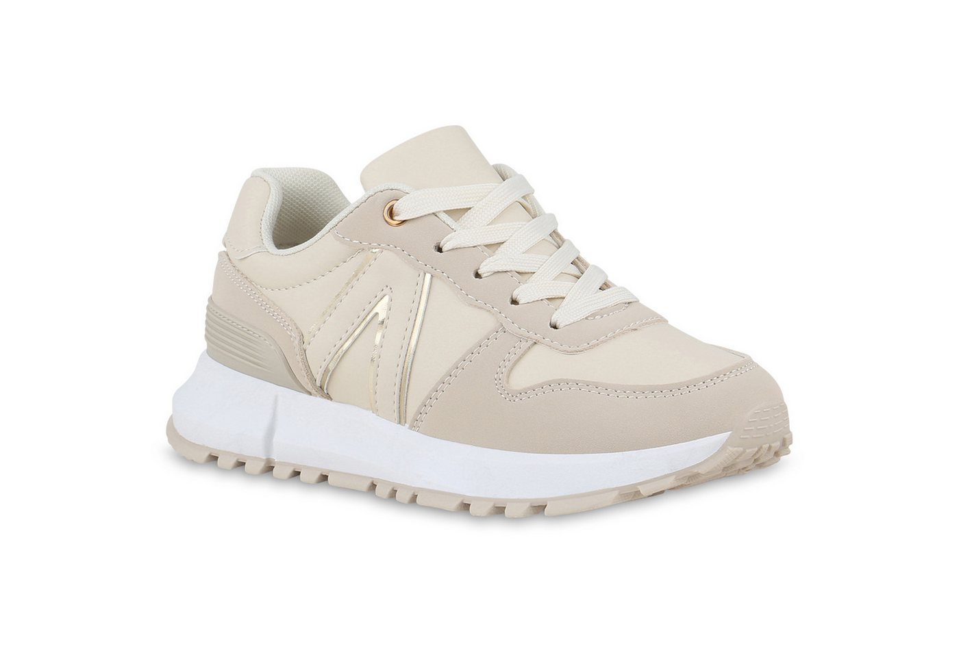 VAN HILL 841658 Plateausneaker Damen Plateau Sneaker Schnürer Metallic Profil-Sohle Sport- von VAN HILL