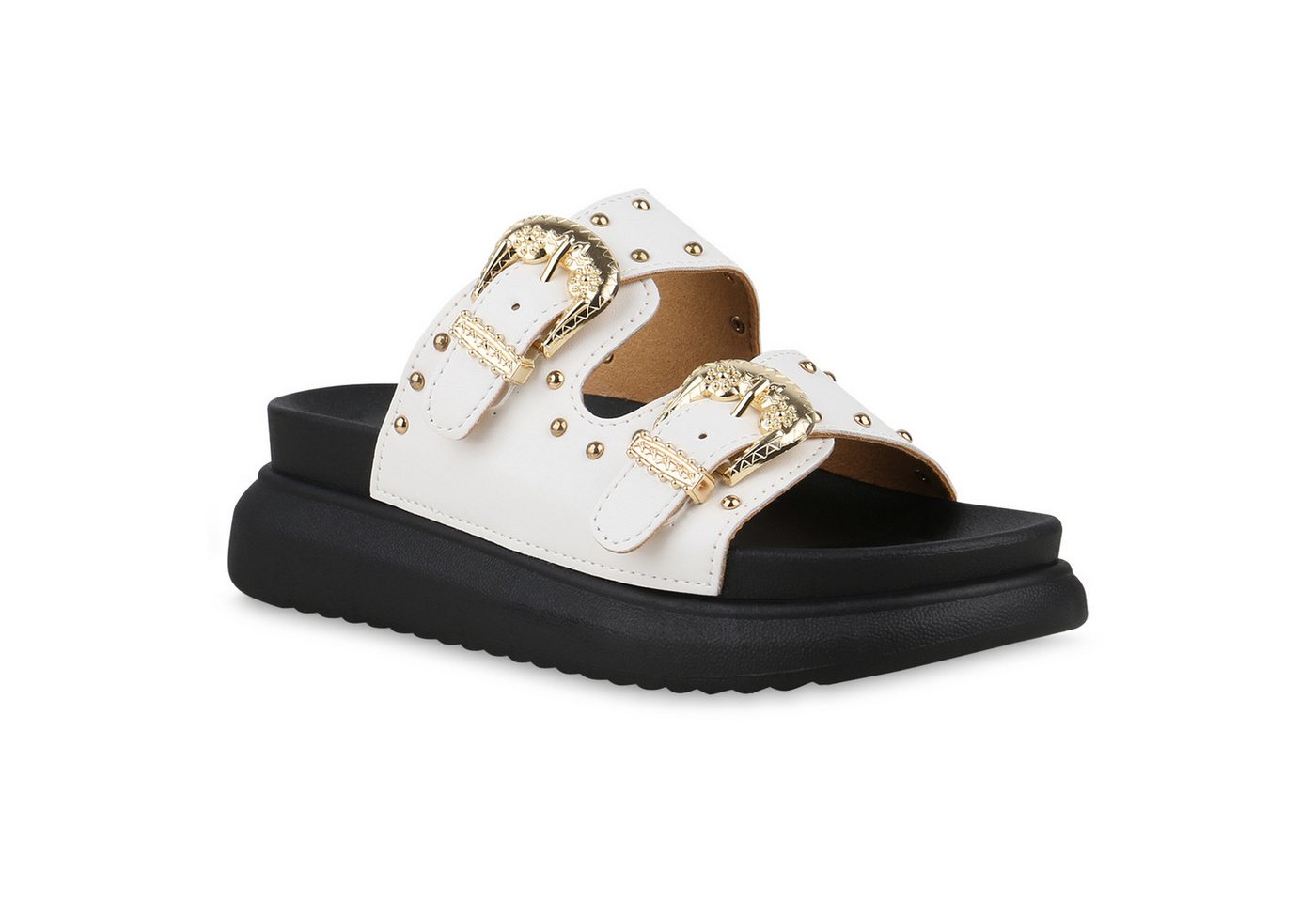 VAN HILL 841659 Plateausandaletten Damen Plateau Sandaletten Nieten Pantoletten Schnallen von VAN HILL