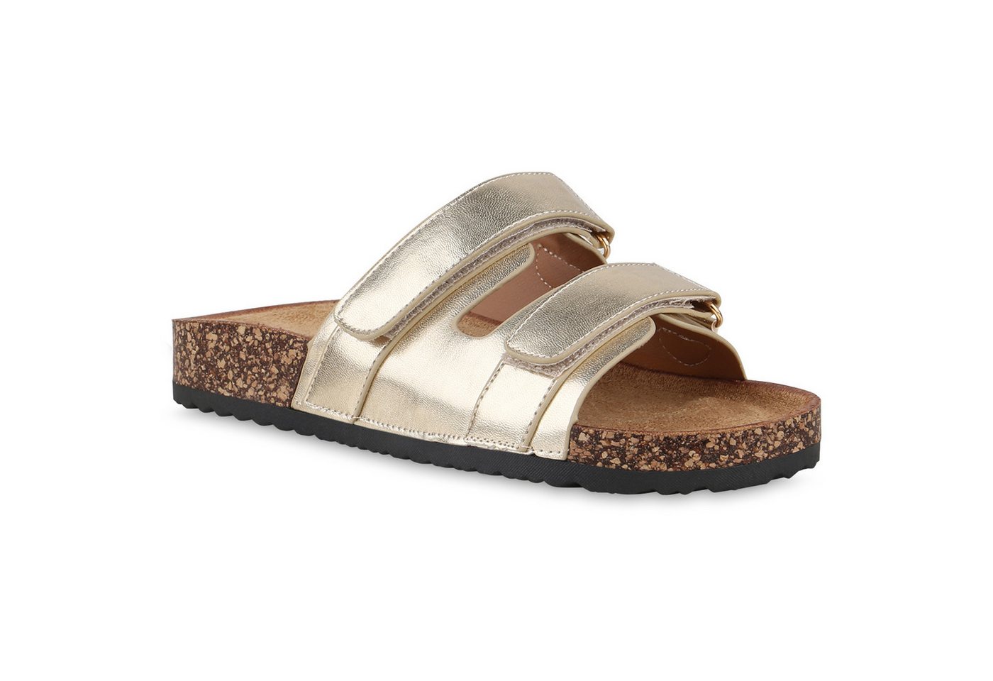 VAN HILL 841661 Pantolette Damen Pantoletten Sandalen Bequeme Korkoptik Profil-Sohle von VAN HILL