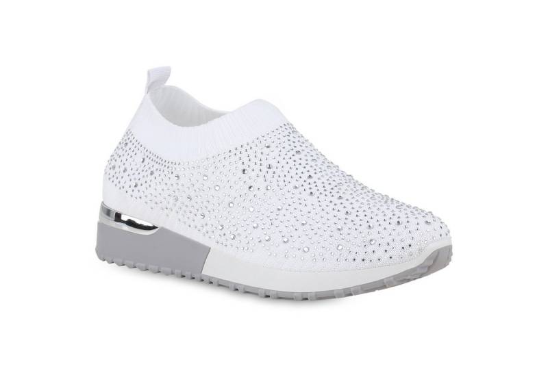 VAN HILL 841663 Laufschuh Damen Slip Ons Sportschuhe Sportliche Strass Profil-Sohle von VAN HILL