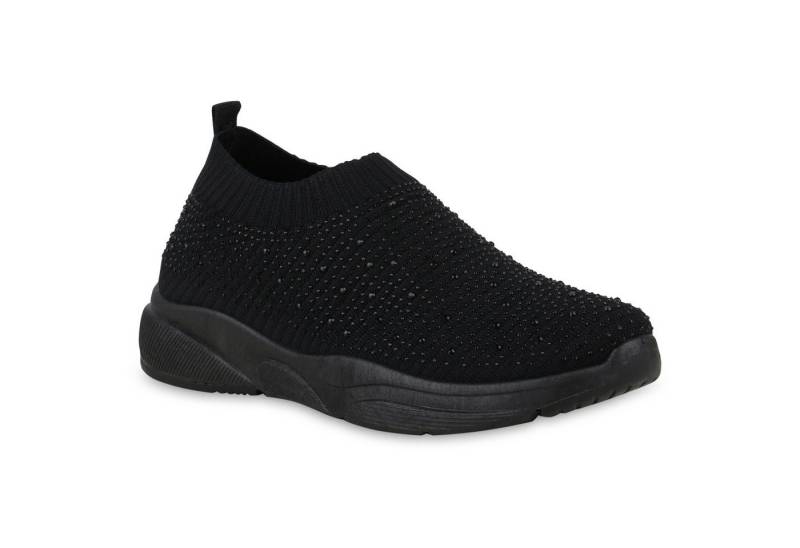 VAN HILL 841664 Laufschuh Damen Slip Ons Sportschuhe Sportliche Strass Profil-Sohle von VAN HILL