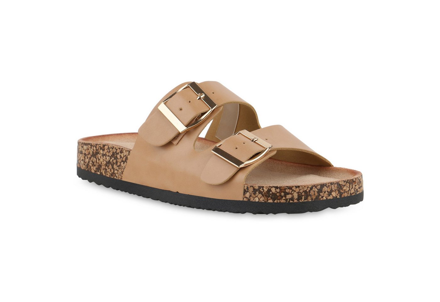 VAN HILL 841671 Pantolette Damen Pantoletten Sandalen Bequeme Korkoptik Profil-Sohle von VAN HILL