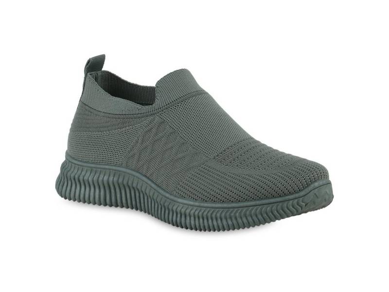 VAN HILL 841676 Laufschuh Damen Slip Ons Sportschuhe Sportliche Strick Profil-Sohle von VAN HILL