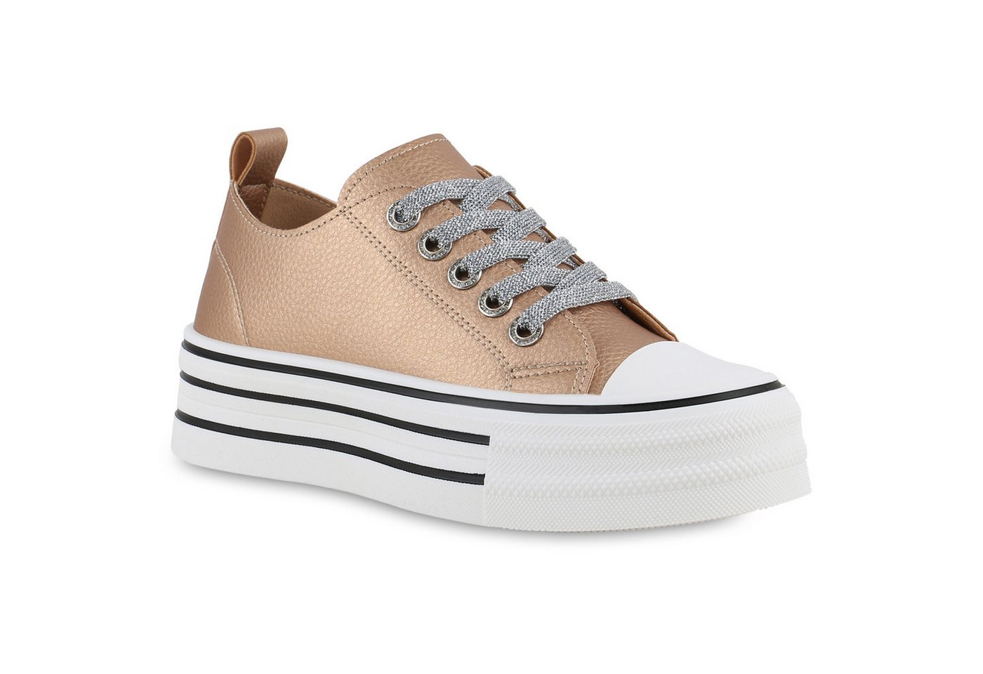 VAN HILL 841697 Plateausneaker Damen Plateau Sneaker Schnürer Leder-Optik Basic Freizeit von VAN HILL