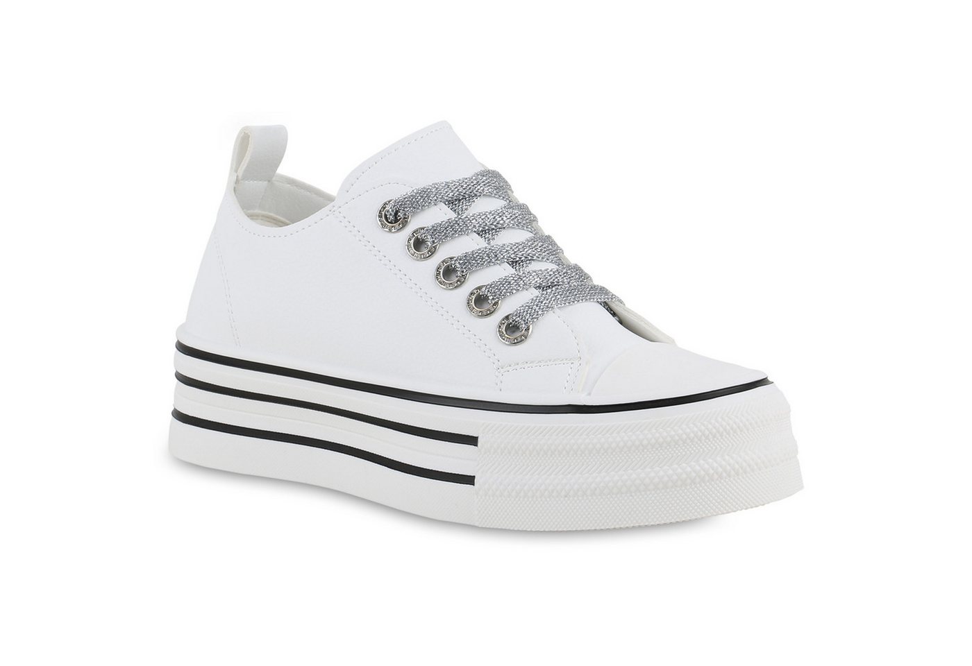 VAN HILL 841697 Plateausneaker Damen Plateau Sneaker Schnürer Leder-Optik Basic Freizeit von VAN HILL