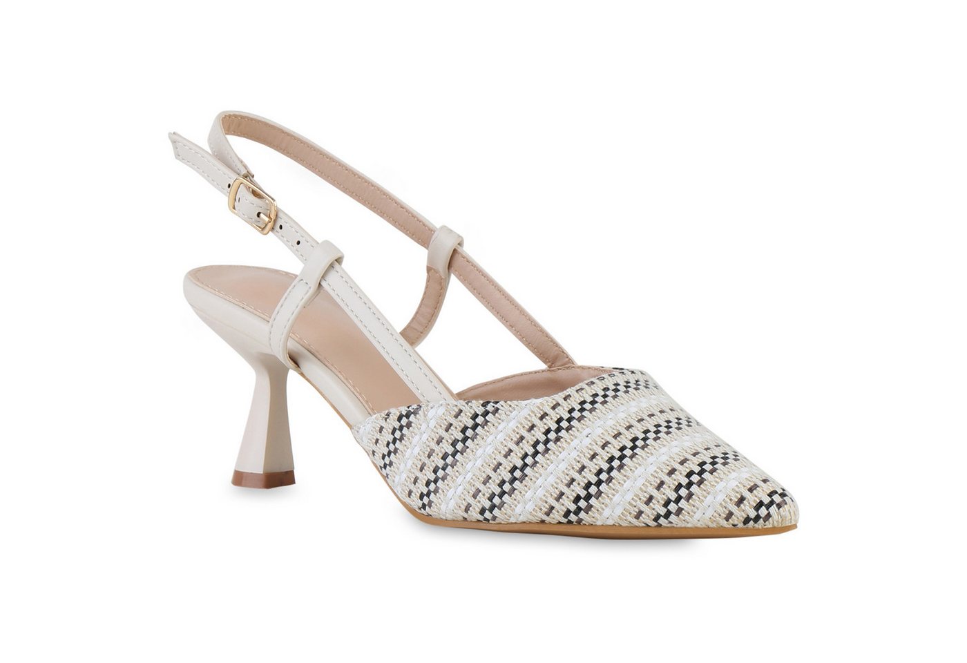 VAN HILL 841709 Slingpumps Damen Slingpumps Pumps Spitze Stiletto Prints von VAN HILL