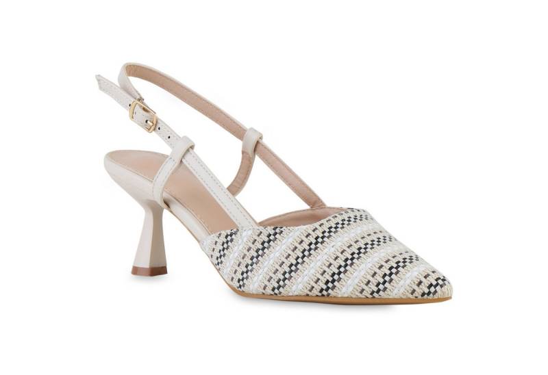 VAN HILL 841709 Slingpumps Damen Slingpumps Pumps Spitze Stiletto Prints von VAN HILL
