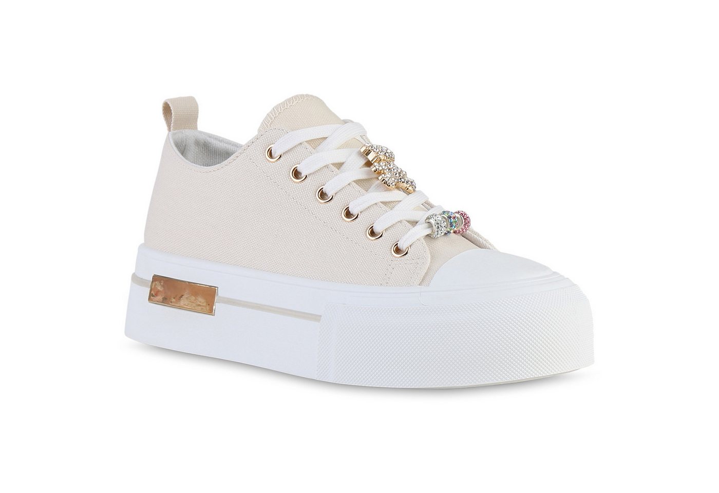 VAN HILL 841715 Plateausneaker Damen Plateau Sneaker Schnürer Strass Zierperlen Freizeit von VAN HILL