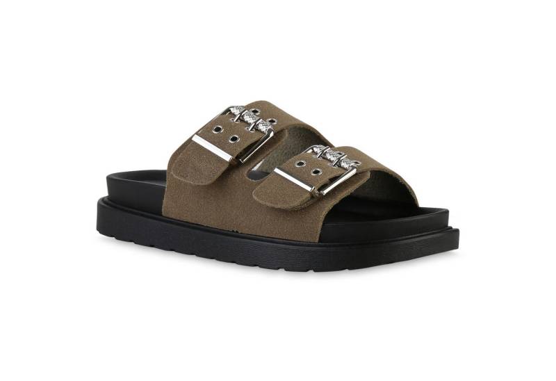 VAN HILL 841735 Sandalette Damen Pantoletten Sandaletten Schnallen Profil-Sohle von VAN HILL