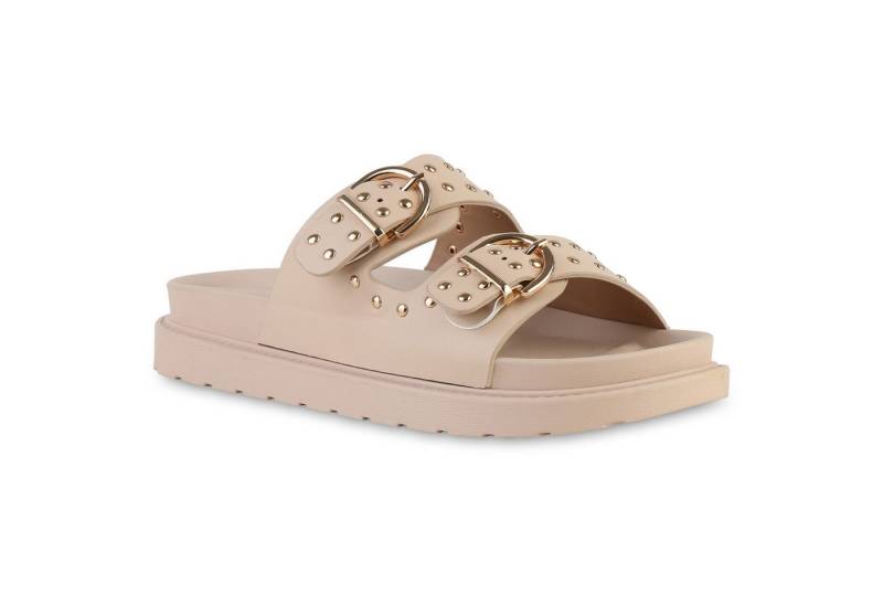 VAN HILL 841736 Sandalette Damen Pantoletten Sandaletten Nieten Schnallen Profil-Sohle von VAN HILL