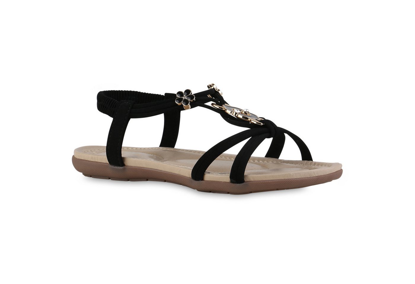 VAN HILL 841742 Riemchensandale Damen Riemchensandalen Sandalen Zierperlen Strass Sommer von VAN HILL