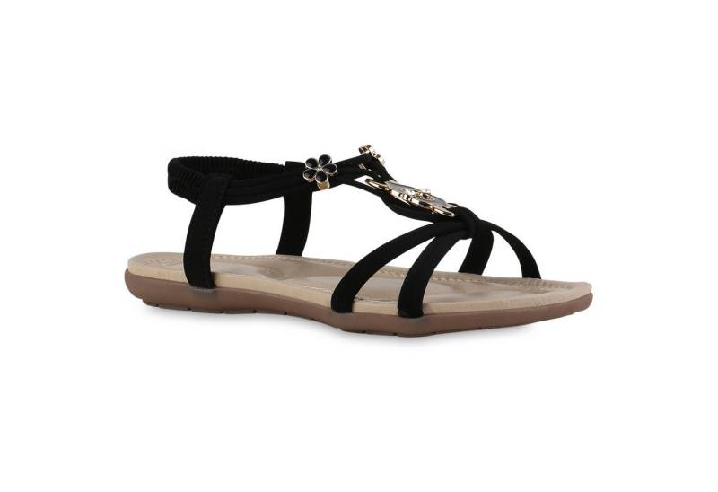 VAN HILL 841742 Riemchensandale Damen Riemchensandalen Sandalen Zierperlen Strass Sommer von VAN HILL