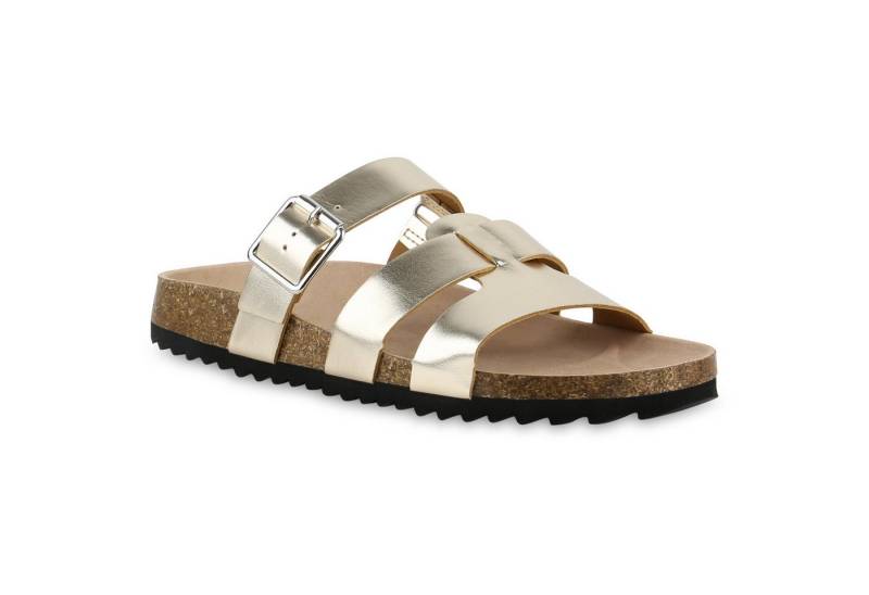 VAN HILL 841756 Pantolette Damen Pantoletten Sandalen Bequem Freizeit Korkoptik Sommer von VAN HILL