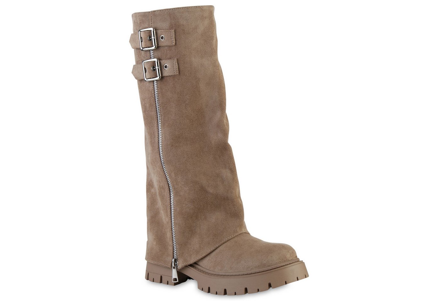 VAN HILL 841806 Stiefel Damen Bikerstiefel Stiefel Zipper Schnallen Profil-Sohle von VAN HILL