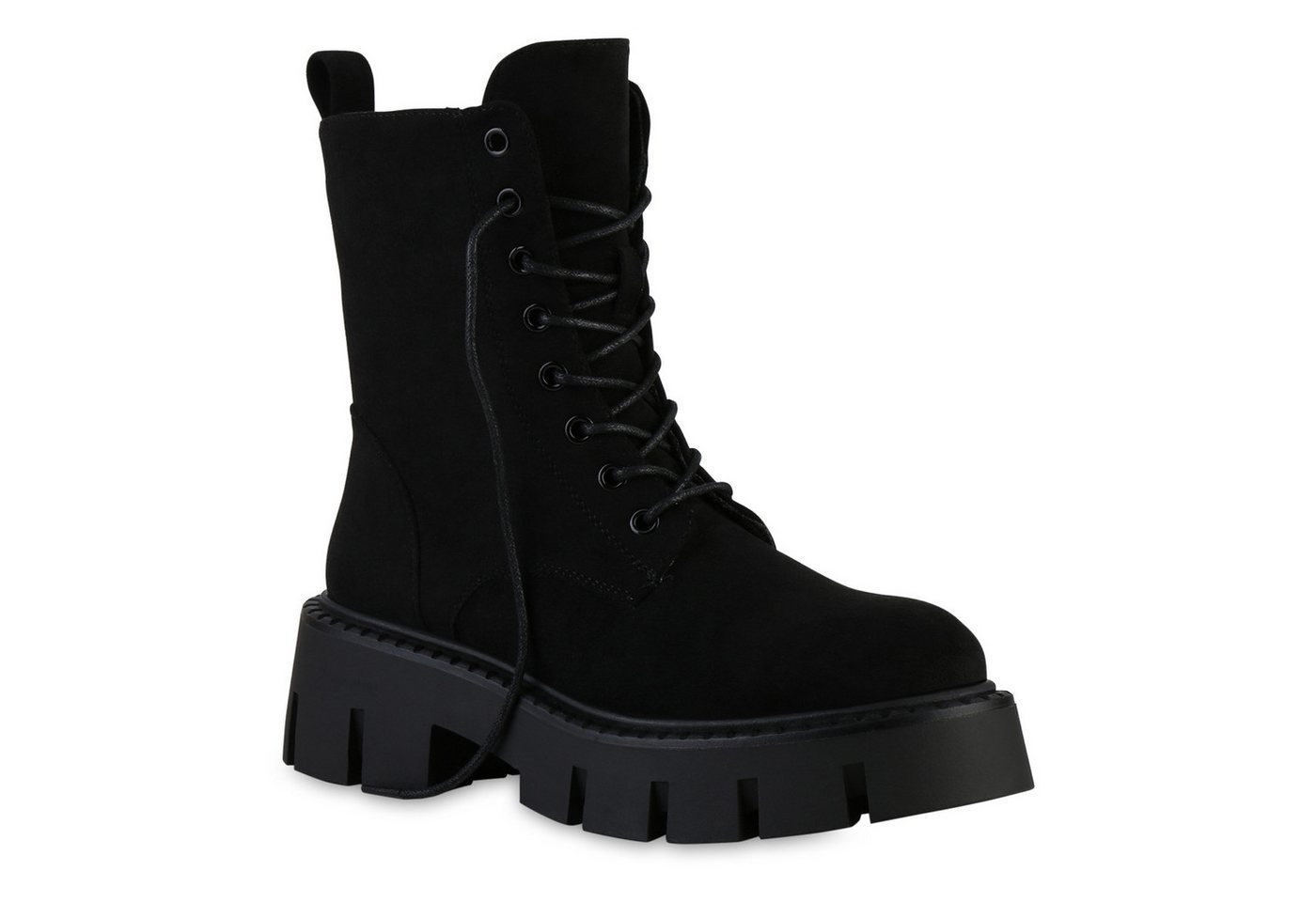 VAN HILL 841812 Schnürstiefelette Damen Schnürstiefeletten Stiefeletten Profil-Sohle Plateau- von VAN HILL