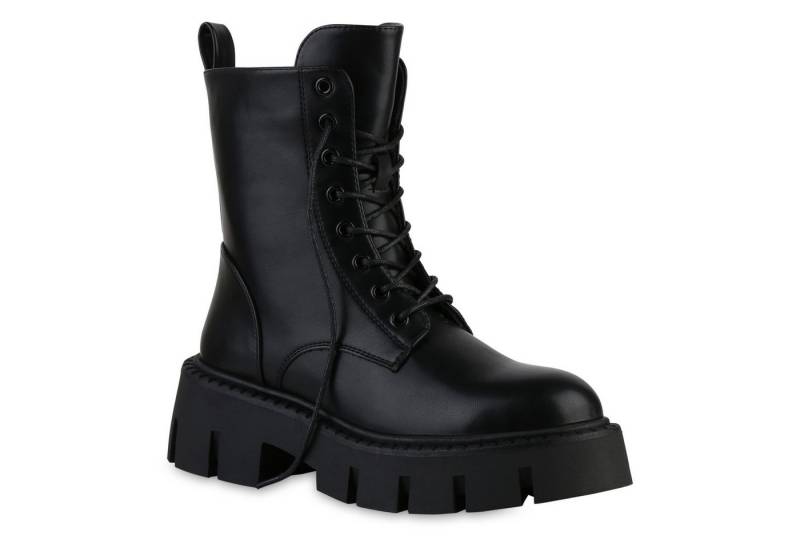 VAN HILL 841812 Schnürstiefelette Damen Schnürstiefeletten Stiefeletten Profil-Sohle Plateau- von VAN HILL