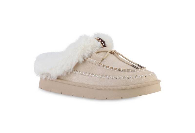 VAN HILL 841826 Hausschuh Damen Warm Gefüttert Pantoffeln Hausschuhe Bequem Kunstfell von VAN HILL