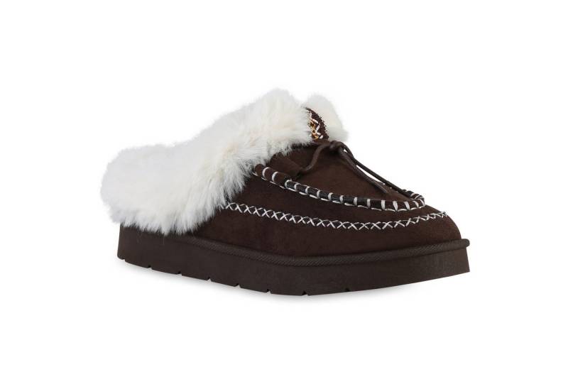 VAN HILL 841826 Hausschuh Damen Warm Gefüttert Pantoffeln Hausschuhe Bequem Kunstfell von VAN HILL