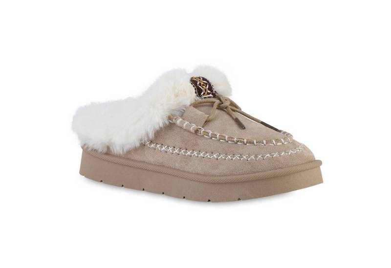 VAN HILL 841826 Hausschuh Damen Warm Gefüttert Pantoffeln Hausschuhe Bequem Kunstfell von VAN HILL