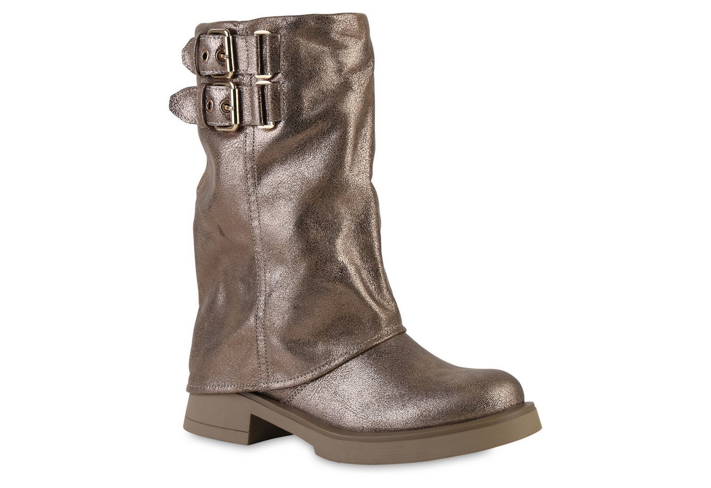 VAN HILL 841827 Stiefel Damen Bikerstiefel Stiefel Schnallen Boots Motorrad von VAN HILL