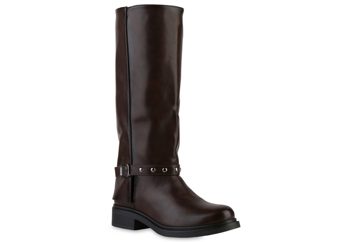 VAN HILL 841850 Stiefel Damen Bikerstiefel Stiefel Blockabsatz Schnallen Nieten von VAN HILL