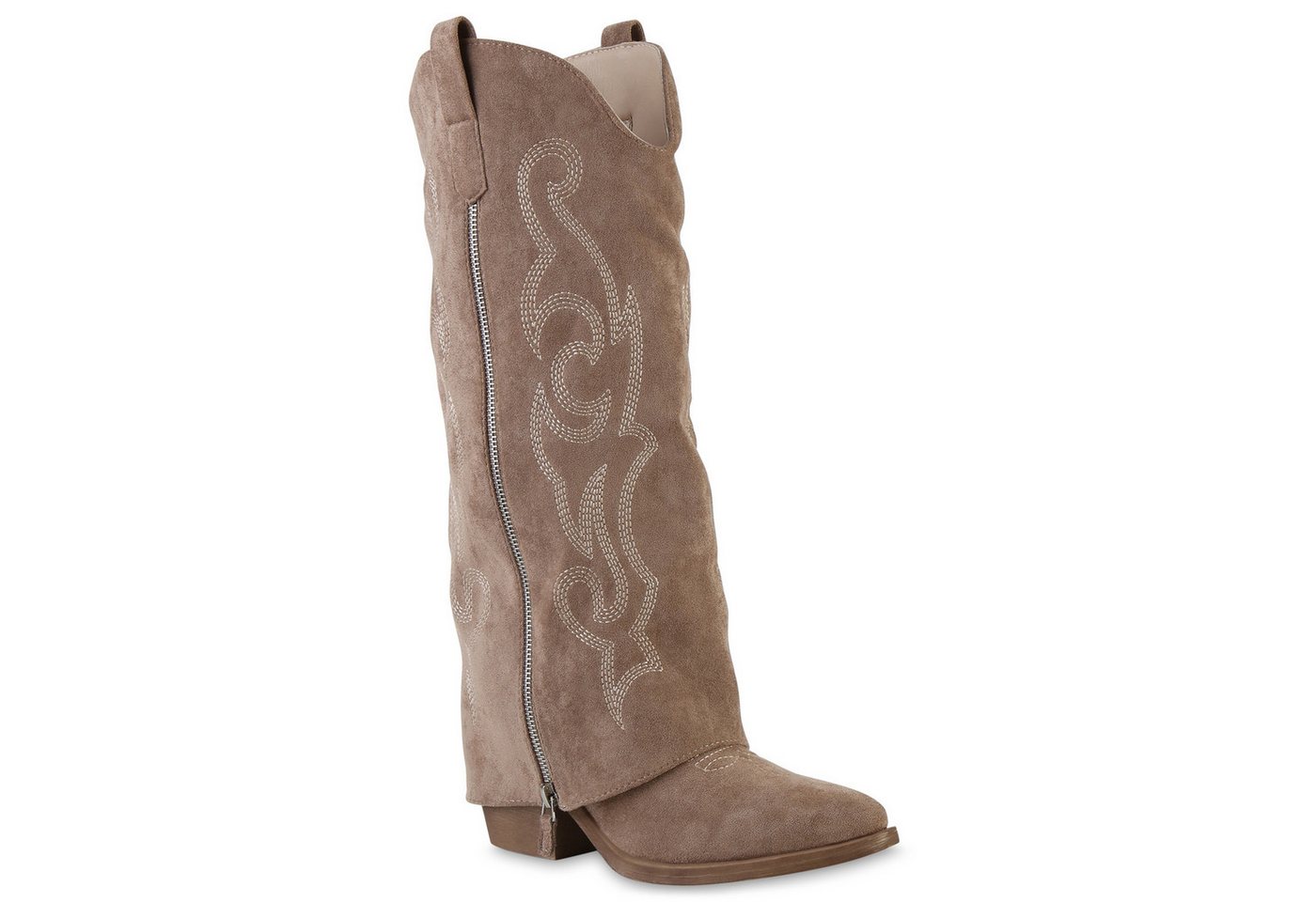 VAN HILL 841891 Cowboystiefel Damen Schuhe aus Wildleder mit Stickerei und Reißverschluss von VAN HILL